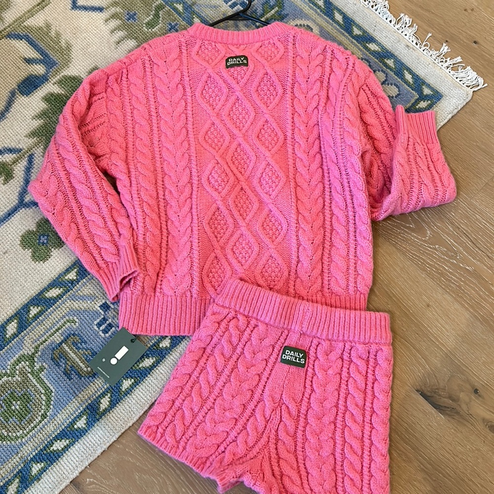 Daily drills pink sweater two piece short set ski